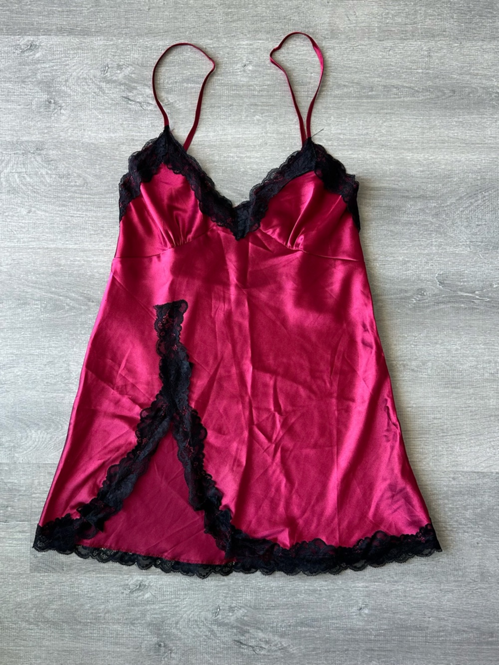 Satin Lace Trim Burgundy Mini Slip Dress halter